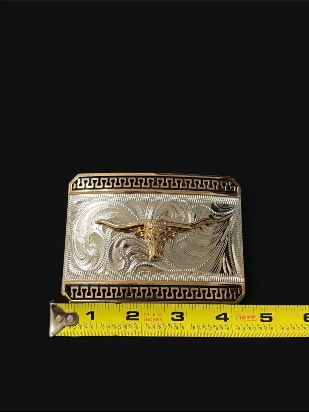 Gold & Silver Longhorn Western Belt Buckle